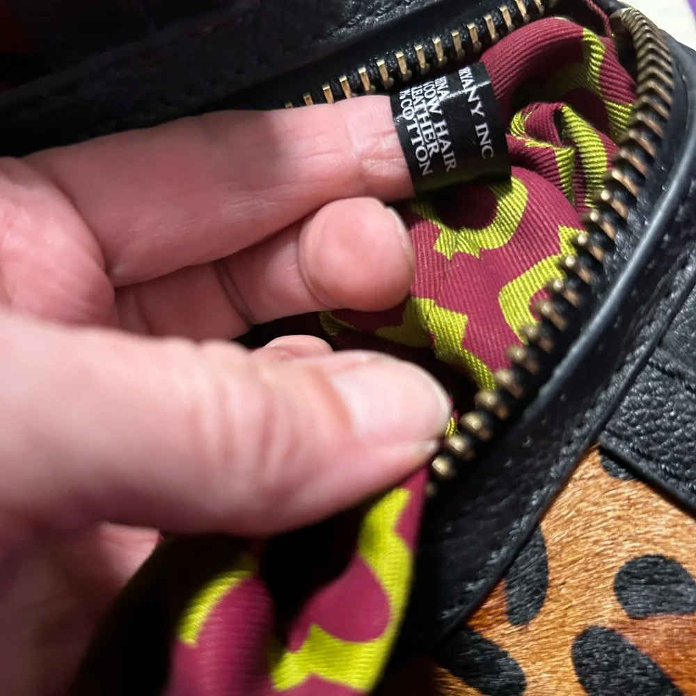 Leopard Print Satchel Handbag with Black Trim and Gold Accents